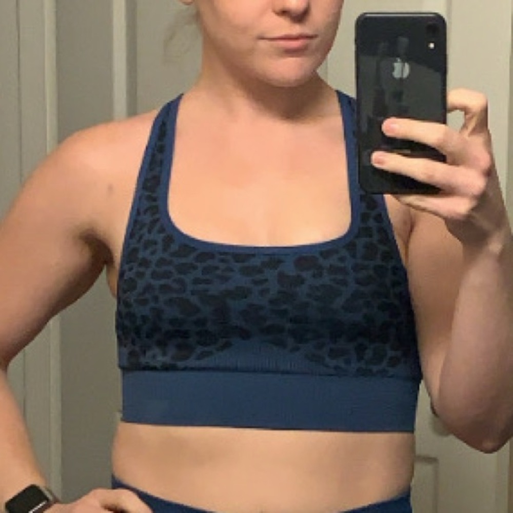 Fabletics Small Light Support Blue Cheeta Sports Bra